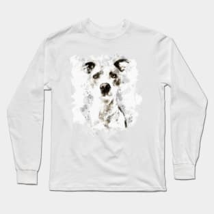 Ink Watercolor Portrait of a Pitbull dog Long Sleeve T-Shirt